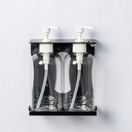 雙瓶霧黑洗沐瓶罐架 - 不銹鋼單鎖型雙瓶沐浴罐收納架霧黑